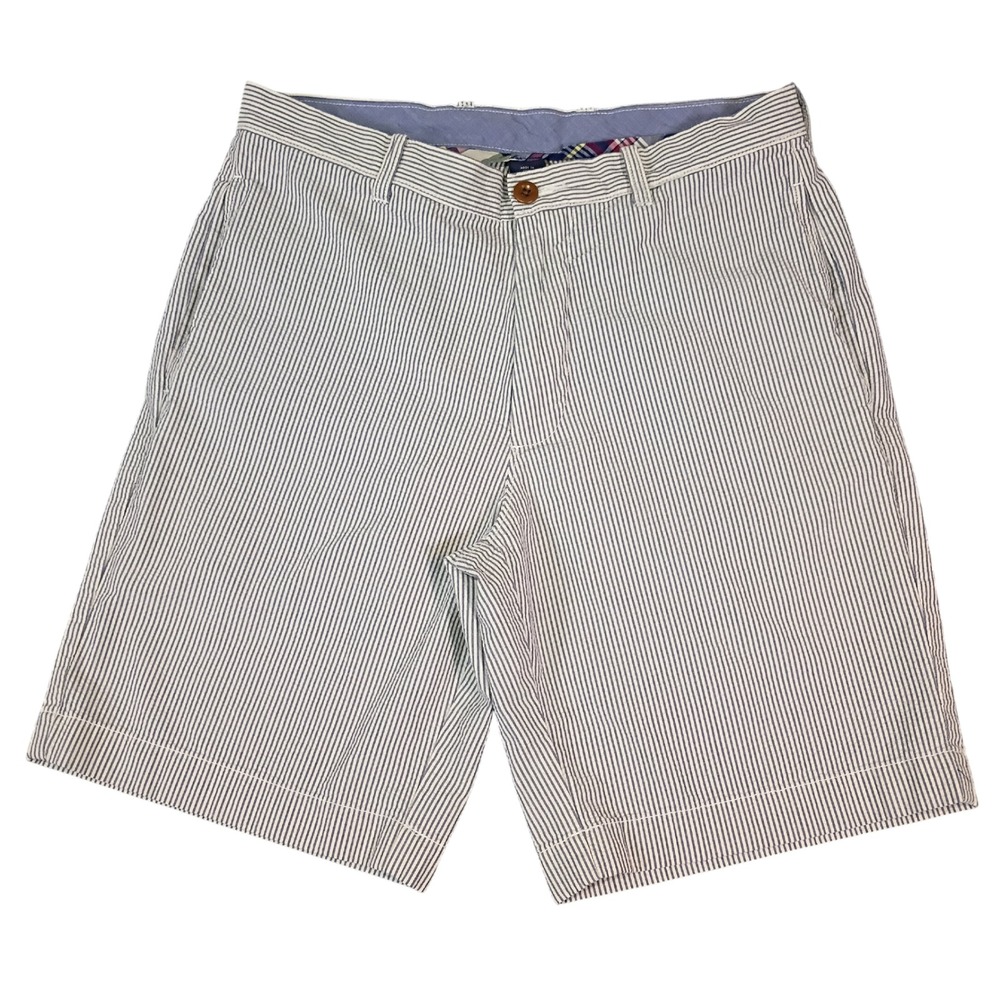 J.Crew Mens Seersucker Shorts 31‎ Blue White Striped Regular Fit Cotton
